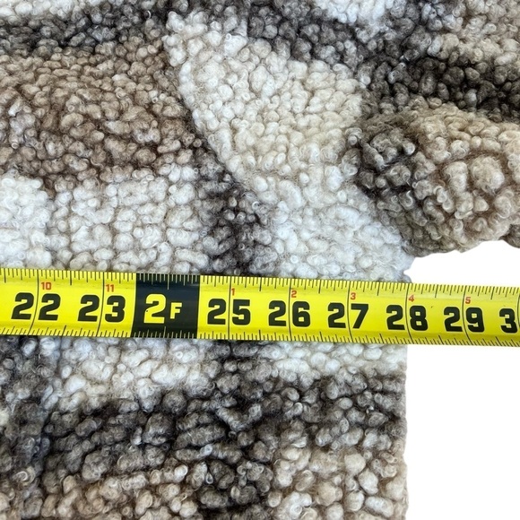 SHEIN CURVE LUNE Plus Plaid Pattern Drop Shoulder Teddy Coat Tan Cream Sz 2X - Picture 15 of 16